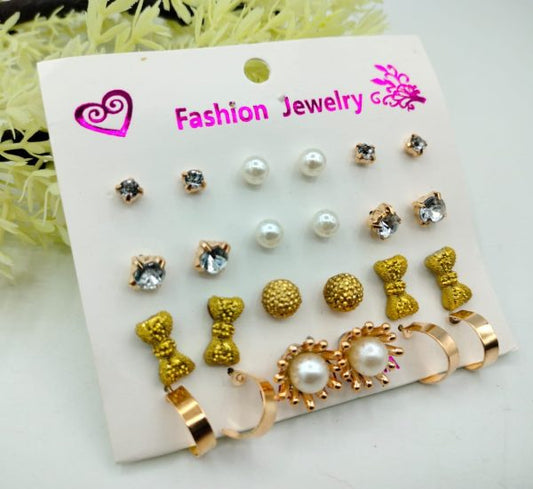 (12 X Studs Pair) Trendy Artificial Stones Ear Studs – Golden Tie Sk products